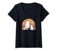 Mujer Ghosts Cowgirl Ghosts Dog Cute Halloween Camiseta Cuello V