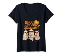 Mujer Ghoul Solo Quiero Tener Sol - Fantasmas y Sol Feliz Camiseta Cuello V
