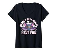 Mujer Ghouls Just Wanna Have Fun Halloween Design Camiseta Cuello V