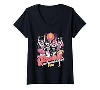 Mujer Ghouls Just Wanna Have Fun Pink Retro Skeleton niñas Bailando Camiseta Cuello V