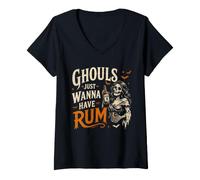 Mujer Ghouls Just Wanna Have Ron Funny Beber Halloween Camiseta Cuello V