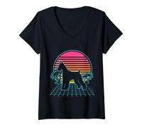 Mujer Giant Schnauzer Vintage 80s Vaporwave Aesthetic Dog Lover Camiseta Cuello V