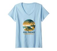 Mujer Gili Meno Indonesia Atardecer Camiseta Cuello V
