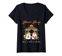 Mujer Gilmore Ghouls Where You Haunt I Will Follow Funny Halloween Camiseta Cuello V
