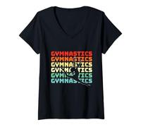 Mujer Gimnasia Retro Gymnast Balance Beam Sport Camiseta Cuello V