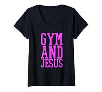 Mujer Gimnasio y Jesús Entrenador Cristiano Grace God Atleta Levantamiento Camiseta Cuello V