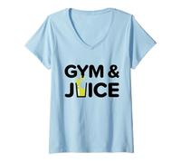 Mujer Gimnasio y Jugo Entrenamiento Divertido Jugo Saludable Fitness Dieta Camiseta Cuello V