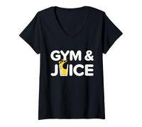 Mujer Gimnasio y Jugo Entrenamiento Divertido Jugo Saludable Fitness Dieta Camiseta Cuello V