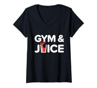 Mujer Gimnasio y Jugo Entrenamiento Divertido Jugo Saludable Fitness Dieta Camiseta Cuello V