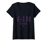 Mujer Gin Babe - Camiseta tipográfica con Letras para el bebé con Clase Camiseta Cuello V