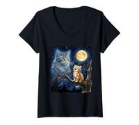 Mujer Ginger Kitten Howling at The Moon Night Sky Cat Art Camiseta Cuello V