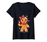 Mujer Gingerbread Girl Christmas Cookie Baking Xmas Women Kids Camiseta Cuello V