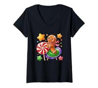 Mujer Gingerbread Joy Candy Wonderland Camiseta Cuello V