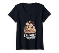 Mujer Gingerbread Man Cozy Baking Christmas Cookie Crew Camiseta Cuello V