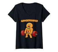 Mujer Gingershred Funny Gingerbread Man Gym Workout Christmas Camiseta Cuello V