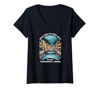 Mujer Ginzan Onsen Yamagata Japón Retro Kanji Personaje Recuerdo Camiseta Cuello V