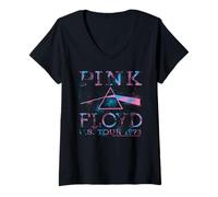 Mujer Gira Estadounidense de Pink Floyd 1973: Dark Side Prism Triangle Camiseta Cuello V