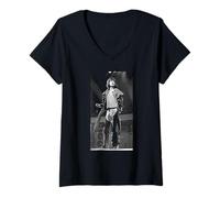Mujer Gira Europea en Negro y Azul de Mick Jagger de los Rolling Stones Camiseta Cuello V