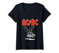 Mujer Gira Mundial Fly On The Wall de AC/DC, 1985, White Lineart Camiseta Cuello V