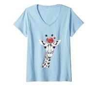 Mujer Giraffe with Red Rose for Zoo Animal Lovers Camiseta Cuello V