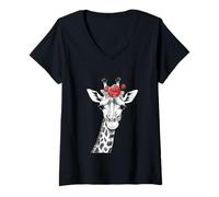 Mujer Giraffe with Red Rose for Zoo Animal Lovers Camiseta Cuello V