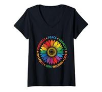 Mujer Girasol Arcoíris Paz Igualdad Diversidad Amor Camiseta Cuello V