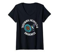 Mujer Girasol Colibrí Concientización Neuralgia Trigémino Camiseta Cuello V