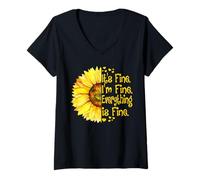 Mujer Girasol It's Fine I'm Fine Everything is Fine Motivational Camiseta Cuello V
