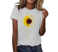Mujer Girasol Manga Corta Camisetas Vintage Lindo Gráfico Cuello Redondo Verano Casual Tops Tops 2025 Básico Cuello Redondo Tank Top Elegante Camiseta Holgada Deporte Blusa, Blanco, L