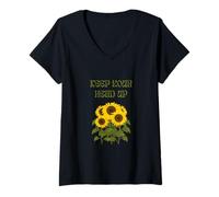 Mujer Girasol Mantener la Cabeza en Alto Camiseta Cuello V
