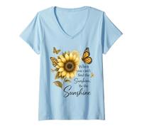 Mujer Girasol Mariposa Be The Sunshine Cita Diseño Camiseta Cuello V