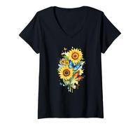 Mujer Girasol Otoño Amor Floral, Acuarela Camiseta Cuello V