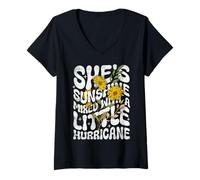 Mujer Girasol She's Sunshine Mixed with A Little Hurricane Funny Camiseta Cuello V