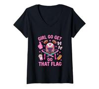 Mujer Girl Go Get Go That Flag Fútbol Mamá Camiseta Cuello V
