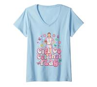 Mujer Girl Go Get That Flag Football Coach Mom Camiseta Cuello V