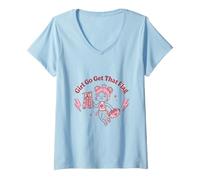 Mujer Girl Go Get That Flag Football Mama Girl Camiseta Cuello V