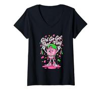 Mujer Girl Go Get That Flag Football Mom Player Drip Style Camiseta Cuello V