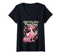 Mujer Girl Go Get That Flag Goose Flag Football Mom Camiseta Cuello V