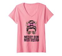 Mujer Girl Messy Bun MUD Squad Run Muddy Queen Mudder Sisters Team Camiseta Cuello V