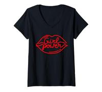 Mujer Girl Power Beso Frase del Movimiento Feminista Camiseta Cuello V