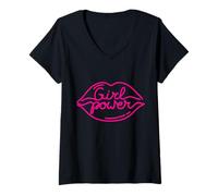 Mujer Girl Power Beso Frase del Movimiento Feminista Camiseta Cuello V
