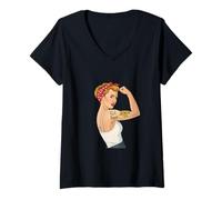 Mujer Girl Power Feminist Retro Art Rosie Riveter Style Protest Camiseta Cuello V