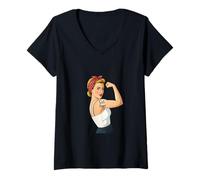 Mujer Girl Power Feminist Retro Art Rosie Riveter Style Protest Camiseta Cuello V