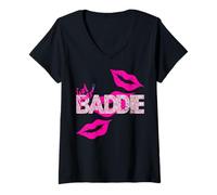 Mujer Girl PWR Baddie Lips Patrón De Dinero Y2K Diseño Estético Camiseta Cuello V