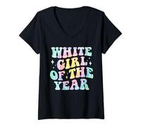 Mujer Girl White Girl of the Year Bold Funny Groovy Tie Dye Camiseta Cuello V