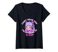 Mujer Girls Korean Pop Shirt Can't Hear You I'm Listening to KPOP Camiseta Cuello V