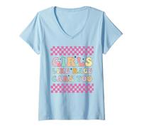 Mujer Girls Like Race Cars Too Bandera de Carreras a Cuadros Motorsport Camiseta Cuello V