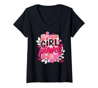 Mujer Girls T Shirt, Strong Women's Day March, Floral Girl Power Camiseta Cuello V
