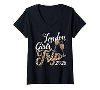 Mujer Girls Trip Londres 2026 Birthday Squad Vacaciones de Fin de Semana Camiseta Cuello V