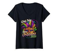 Mujer Girls Trip New Orleans 2026 - Cuentas de máscara de Mardi Gras para Mujeres y niñas Camiseta Cuello V